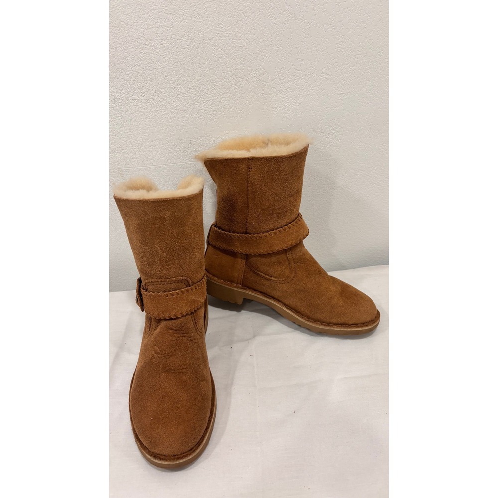 UGG Cedric Chestnut Brown Suede Shearling Lined Buckle Boots 1012360 Womens 6 - Picture 2 of 8